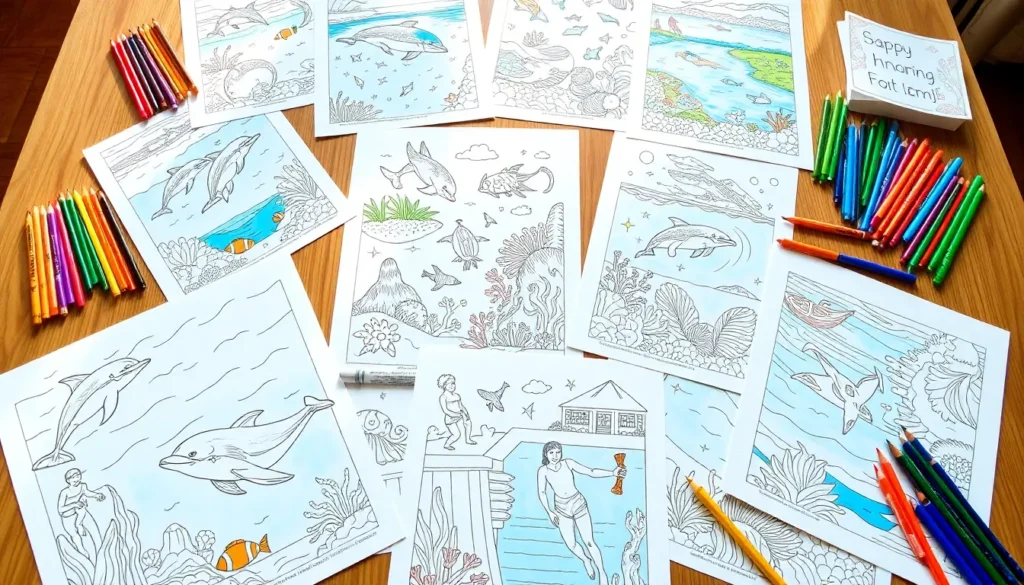 swimming coloring pages