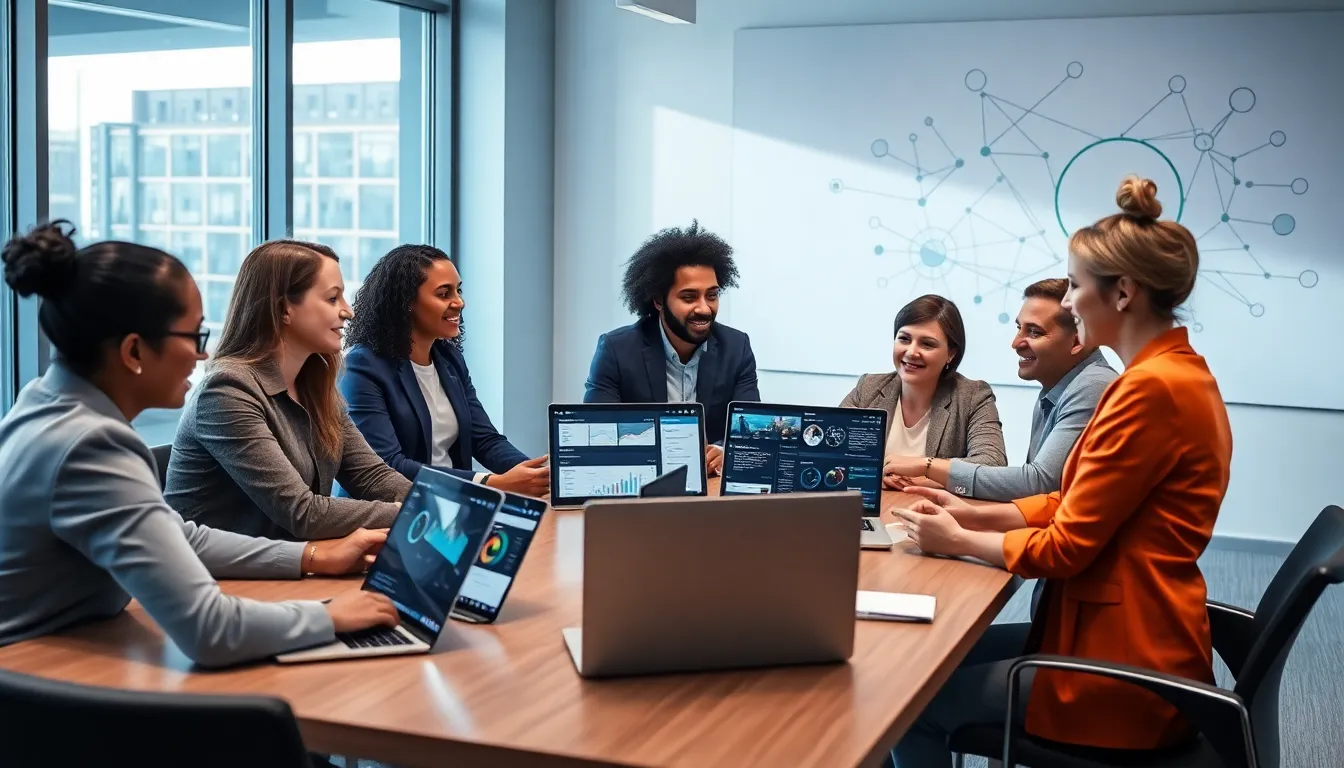 diverse team collaborating in a modern office setting.